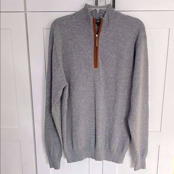 Cashmere Counter Men's Gray Sweater with Brown Accent - M - EUC - Picture 1 of 6